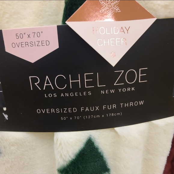 Rachel Zoe Faux Fur Tree Aspen Holiday Emerald Green & White Throw Blanket New - Picture 3 of 3